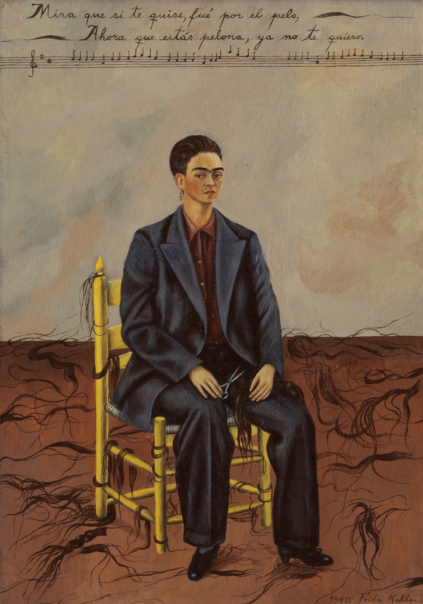 Zelfportret met afgeknipt haar door Frida Kahlo, 1940