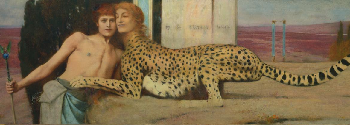 De kunst / De liefkozingen door Fernand Khnopff, 1896